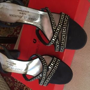 Charles Jourdan Jeweled Open Toe Sling dress shoes